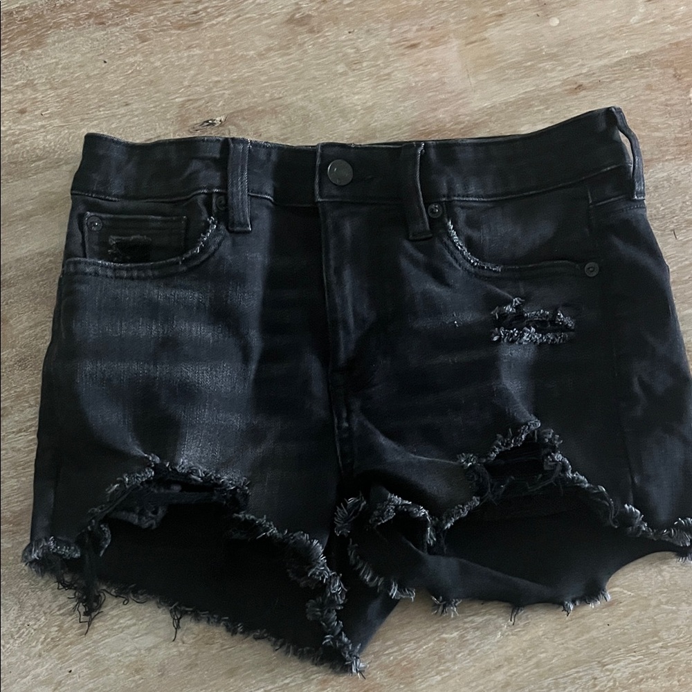 American Eagle Black Distressed Denim Shorts - Size 4